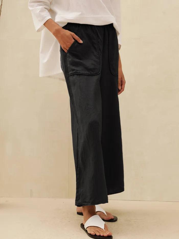 100% Linen Pocket Wide Leg Pants THALIA