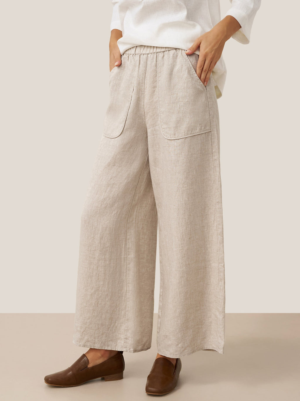 100% Linen Pocket Wide Leg Pants THALIA