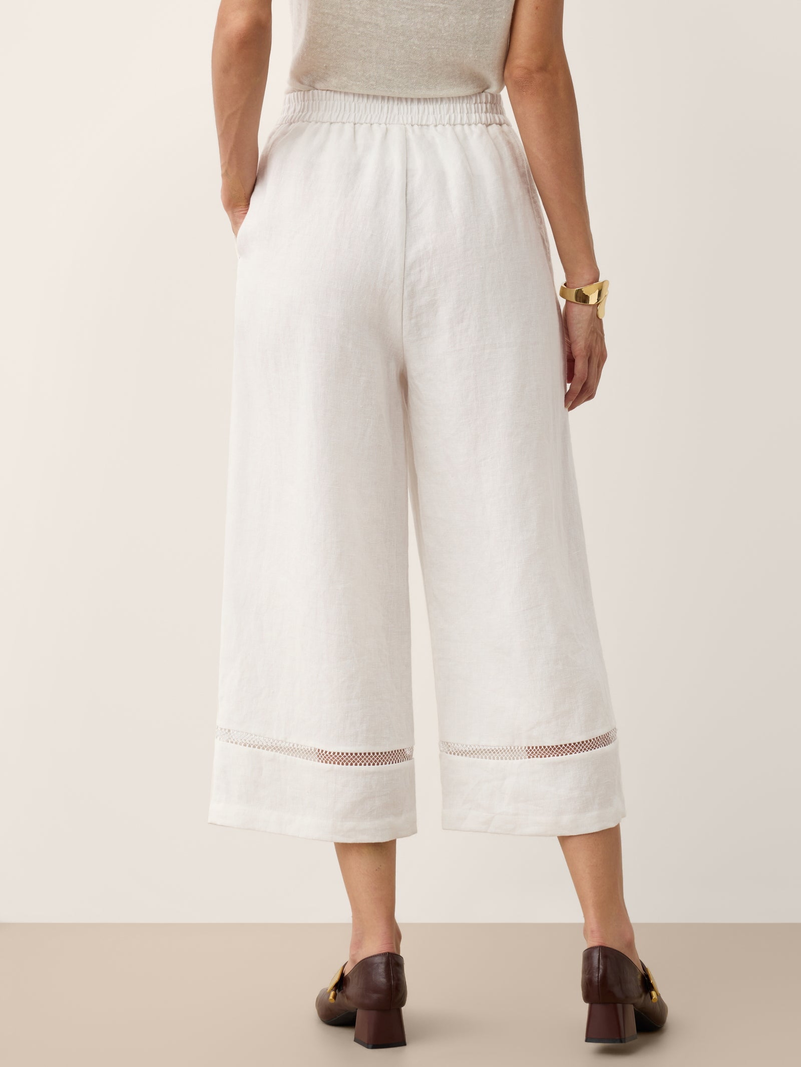 100% Linen Lace Trim Cropped Pants GILLIAN
