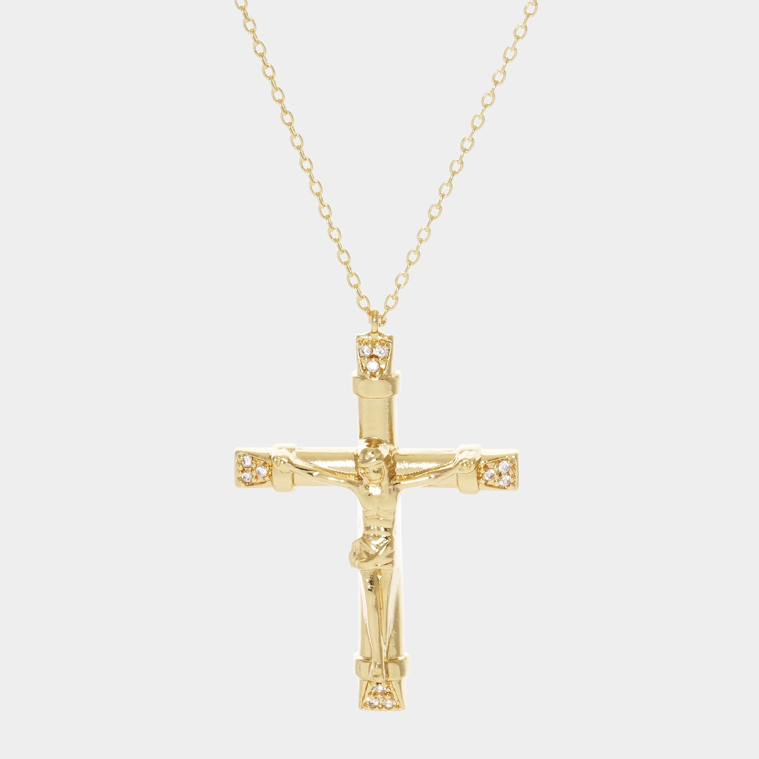 Gold Dipped CZ Embellished Jesus death on the Cross Pendant Necklace