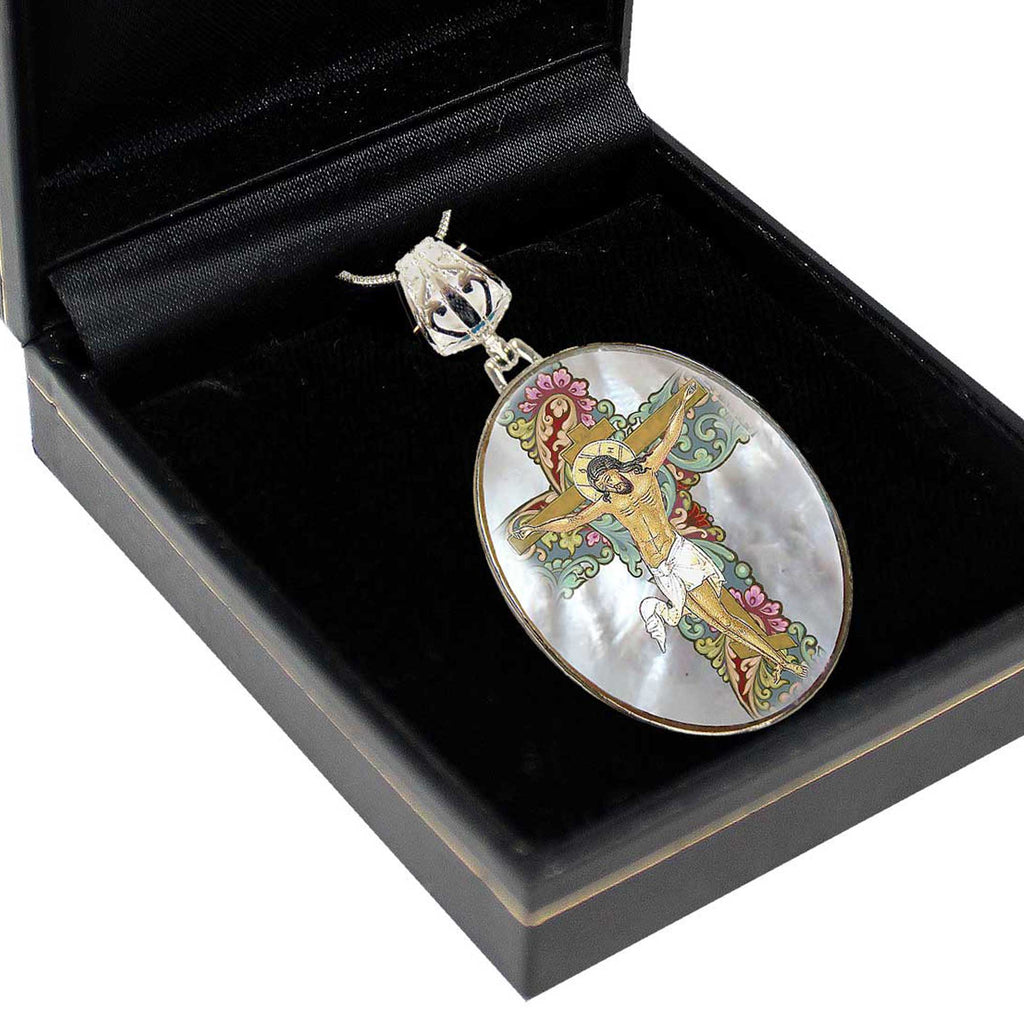 Jesus Cross Silver-Plated Mother of Pearl Necklace Jewelry - 43030